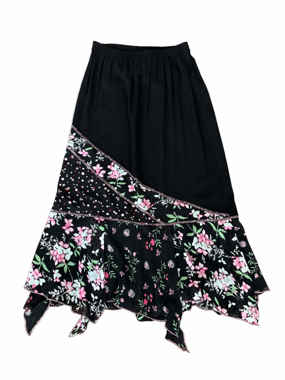 Vintage Y2K Fairycore Floral Midi Skirt Medium Goth Ethereal Cottagecore Grunge